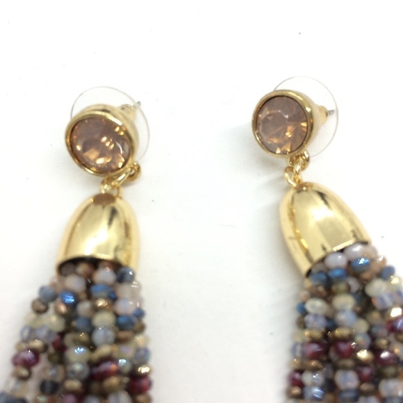 3/$30 GLASS SEED BEADS TASSEL EARRINGS DANGLE DROP GOLD TONE MUTED COLOR - Picture 5 of 11